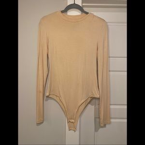Womens Cream/Nude Long-sleeve Bodysuit